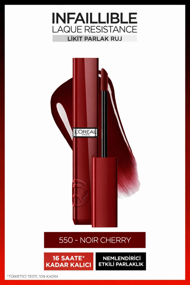 L'Oreal Paris Infaillible Laque Resistance Likit Parlak Ruj - 550 Noir Cherry