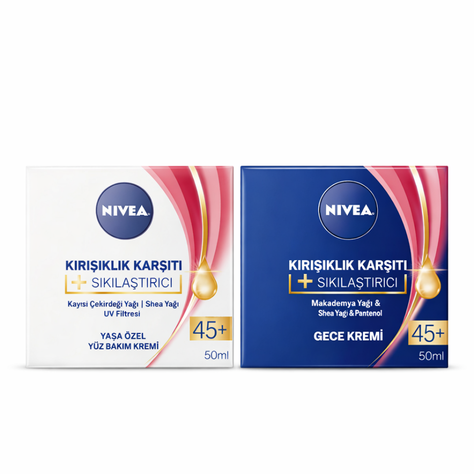 NIVEA Kırışıklık Karşıtı Sıkılaştırıcı 45+ Yaş Gündüz Ve Gece Kremi 50 ml 2'li Set