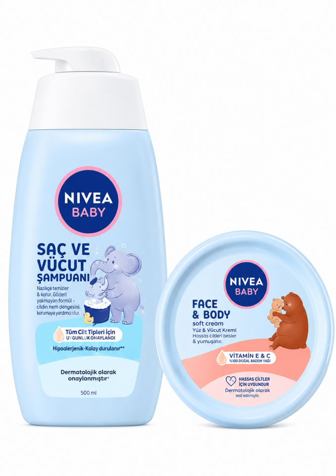NIVEA Nıvea Saç ve Vücut Şampuanı 500 ml Nemlendirici Bakım Krem 200 ml