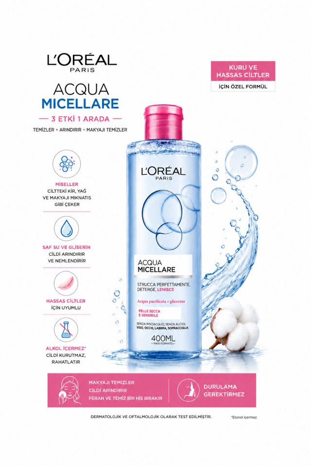 Dermo Expertise Hassas Ciltler Için Kusursuz Makyaj Temizleme Suyu 400 ml