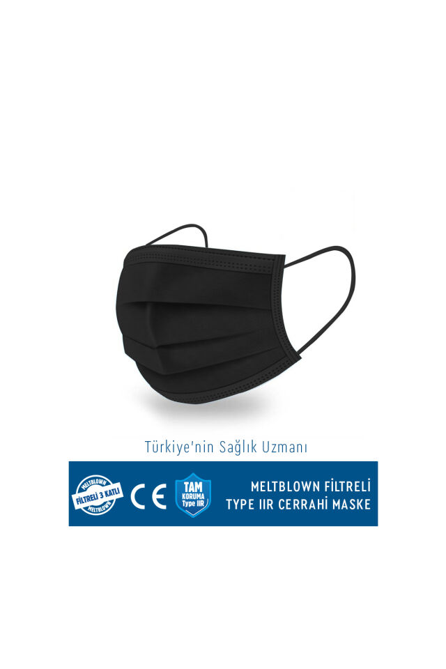 Siyah Meltblown Filtreli ve 3 Katlı Cerrahi Maske 3 kutu