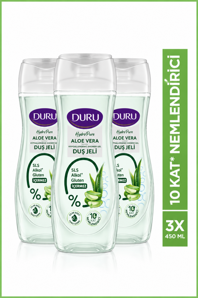 Hydro Pure Aloevera Duş Jeli 3x450ml SLS, Gluten İçermez