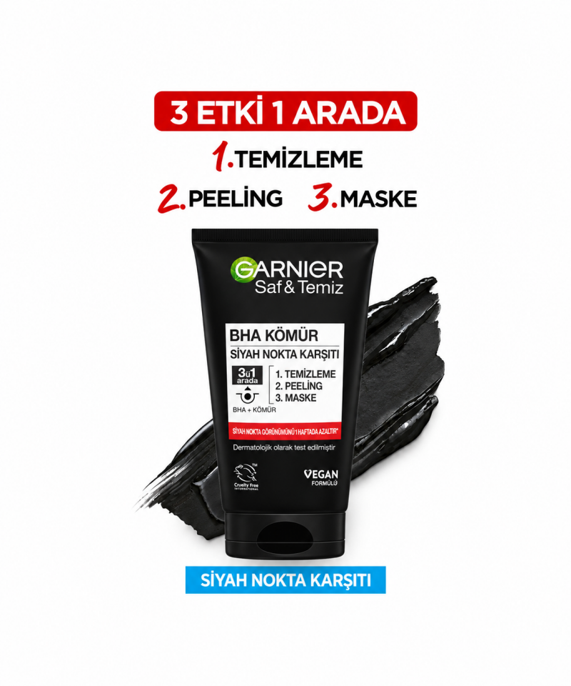 Saf & Temiz Yüz Temizleyici 3 'ü 1 Arada, BHA Kömür, Siyah Nokta Karşıtı (Temizleme,Peeling,Maske)