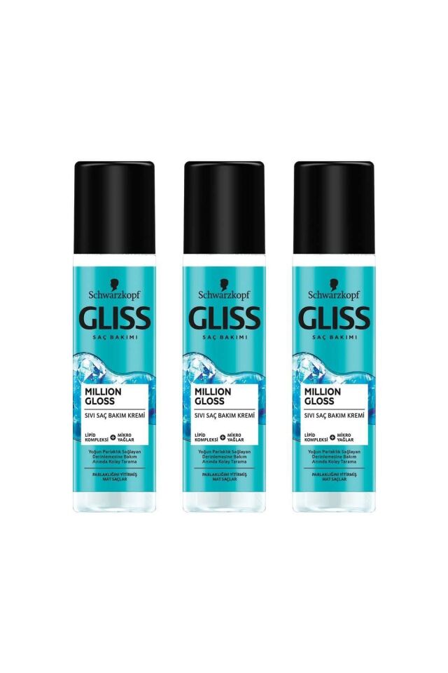 Million Gloss Yoğun Parlaklık Veren Durulanmayan Sıvı Saç Kremi 200 ml X 3 Adet