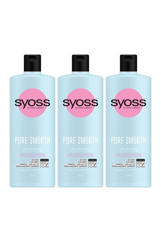 Syoss Pure Smooth Micellar Ağırlaştırmayan Derinlemesine Bakım Şampuan 500ml X 3 Adet
