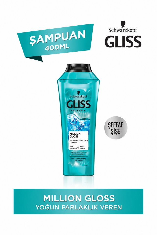 Gliss Million Gloss Yoğun Parlaklık Veren Şampuan - Lipid Kompleksi Ve Mikro Yağlar Ile 400 ml