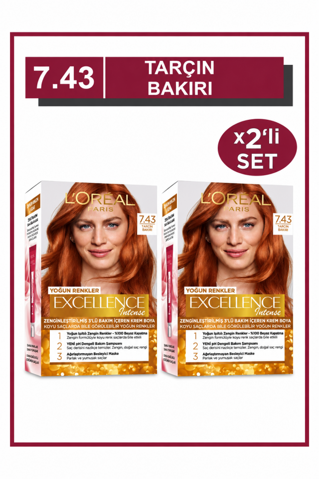 L'Oreal Paris Excellence Intense Saç Boyası 7.43 Tarçın Bakır 2'li Set