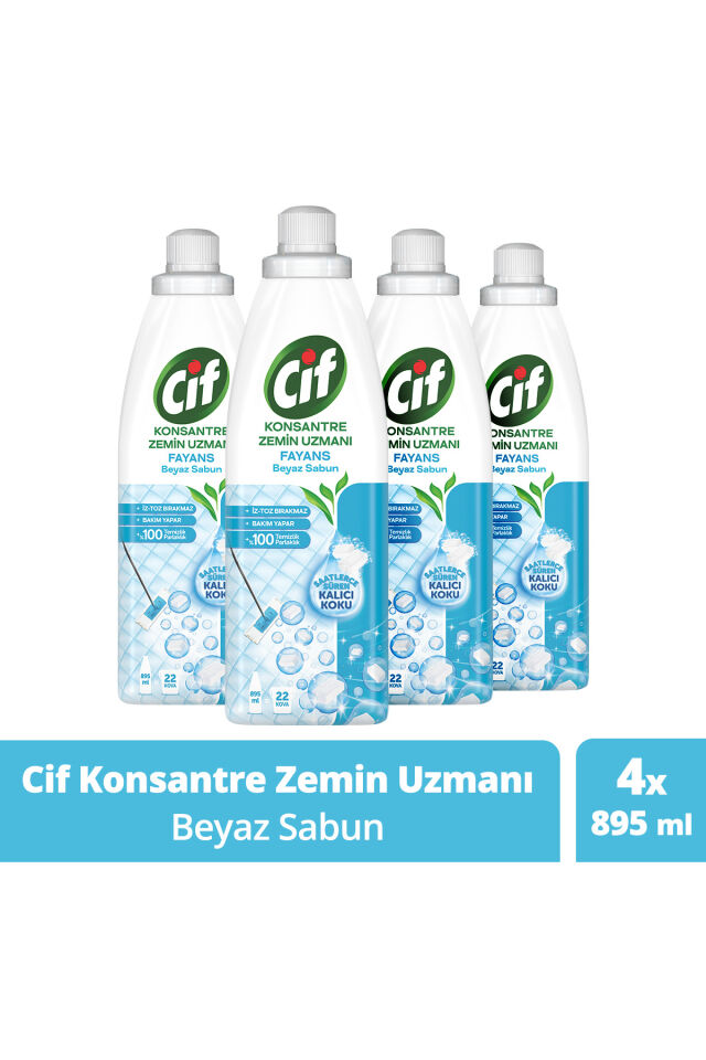Konsantre Zemin Uzmanı Fayans Beyaz Sabun %100 Temizlik Ve Parlaklık 895 ml 4adet