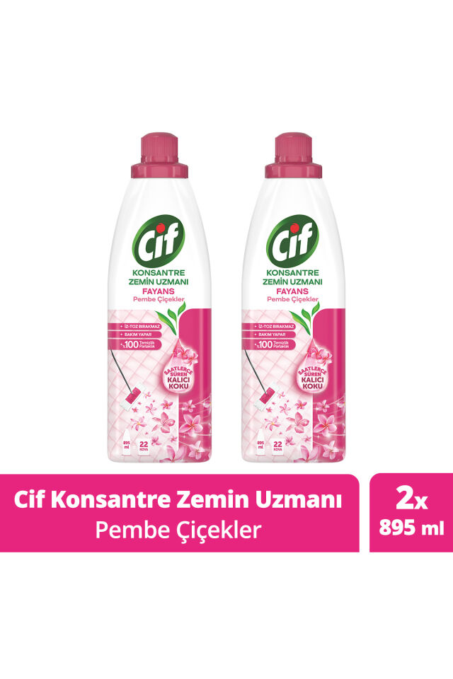Konsantre Zemin Uzmanı Fayans Pembe Çiçekler %100 Temizlik Ve Parlaklık 895 ml 2adet