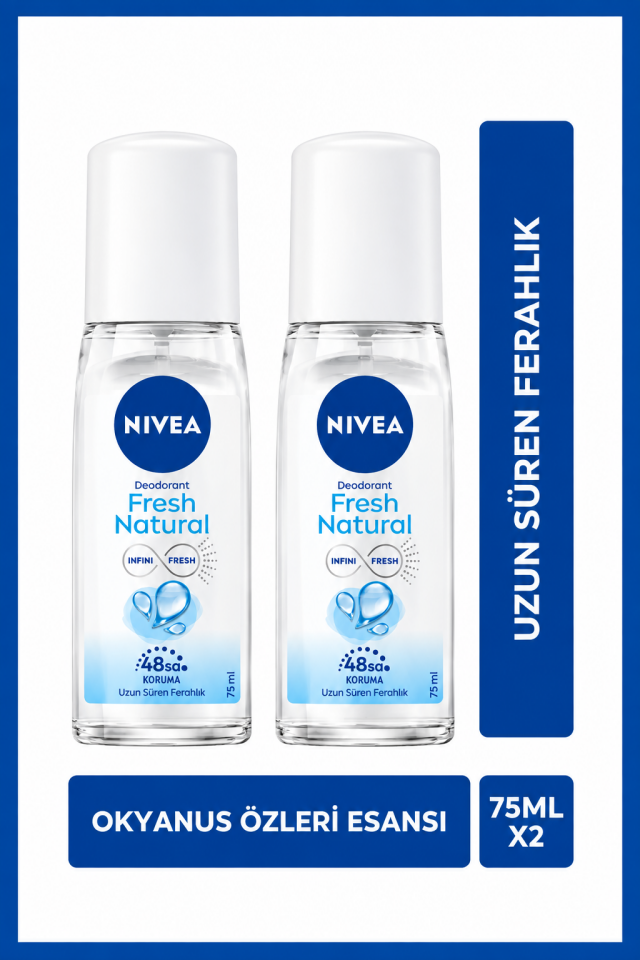 NIVEA Kadın Pump Sprey Deodorant Fresh Natural 75ml, Ter Kokusuna Karşı 48 Saat Koruma, Ferahlık, X2 Adet