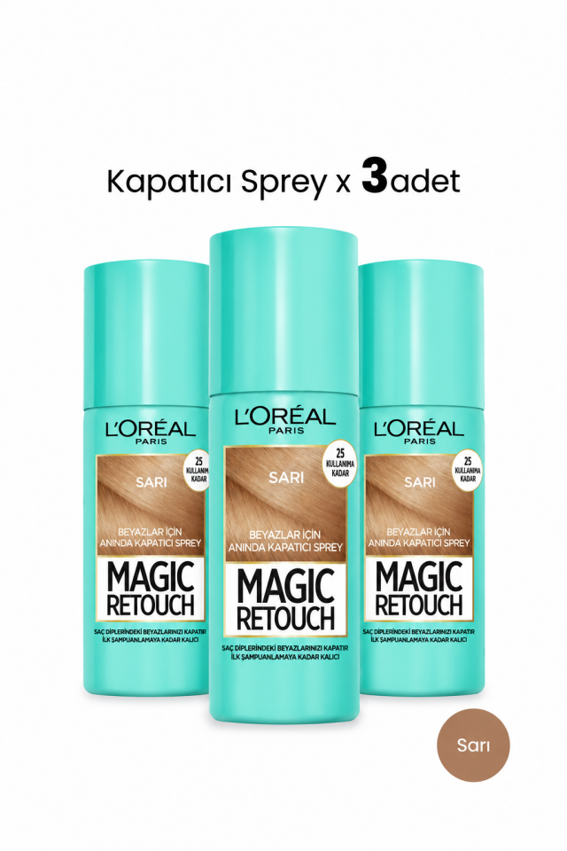 Loreal Paris Kapatıcı Sprey Sarı 75 ml x 3 Adet