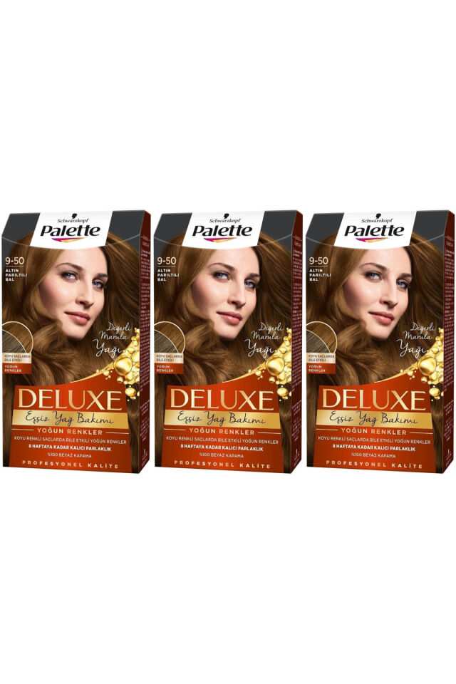 Palette Deluxe Saç Boyası 9-50 Altın Parıltılı Bal 3'lü Set