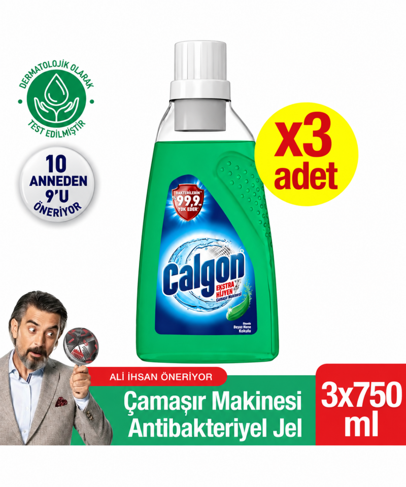 Ekstra Hijyen Çamaşır Makinesi Temizleyici, Kir ve Kireç Önleyici Jel 750 ml X3